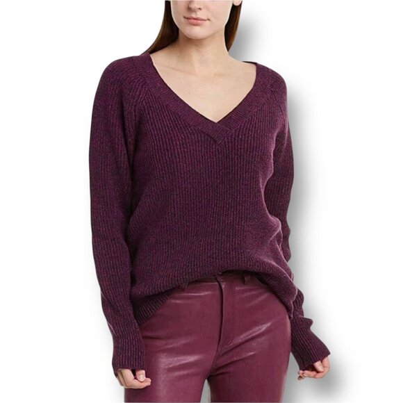 New BCBGMAXAZRIA Burgundy Ribbed Knit Oversized Sweater Academia Preppy Sz Small - Picture 1 of 9